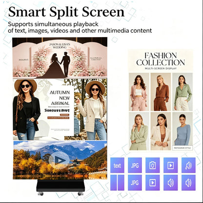 91" LED Digital Signage Display with Flight Case, Triple Foldable Spliceable LED Poster Screen,GOB Commercial Kiosk, Smartphone One-Cick Control, for Events, Rentals