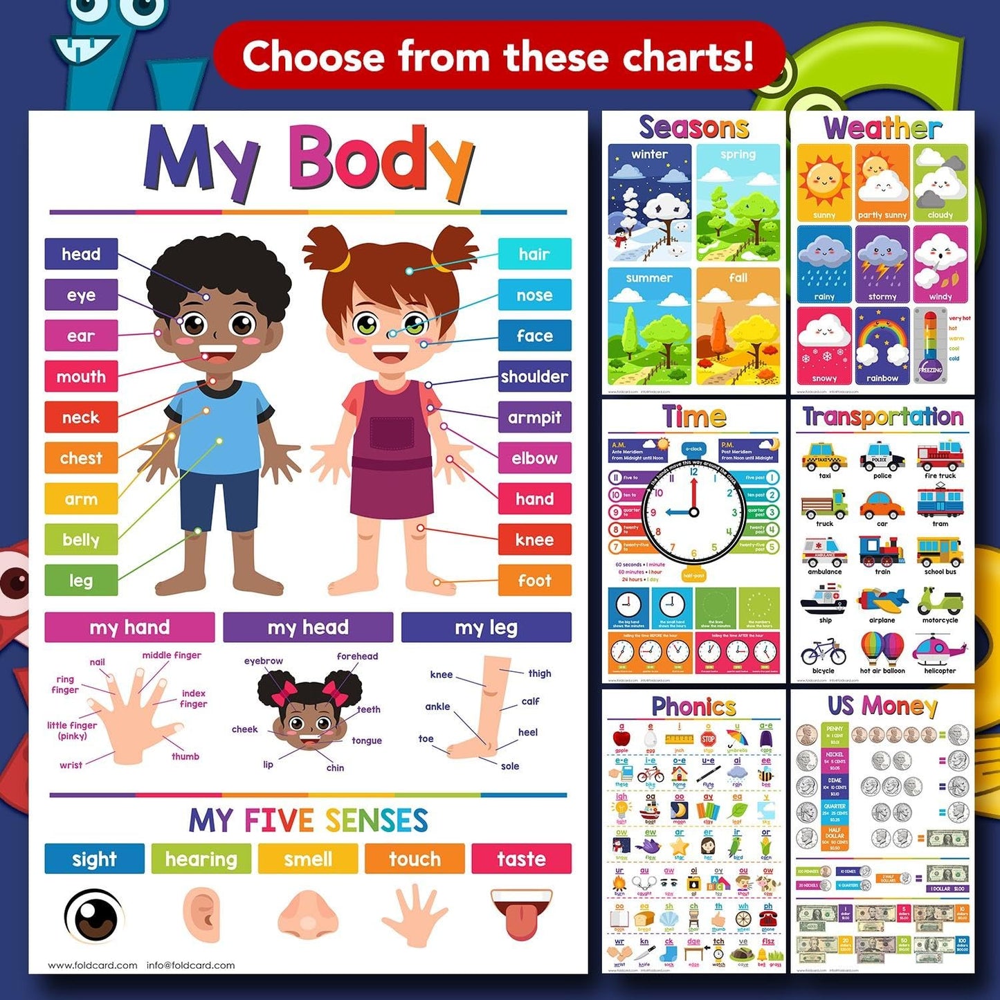 Subtraction Math Educational Charts for Preschool to Gradeschool – Bright Colorful Visual/Learning Aid Poster for Classroom or Home | Printed on Glossy Durable Cardstock | 11" x 17" | 5 per Pack