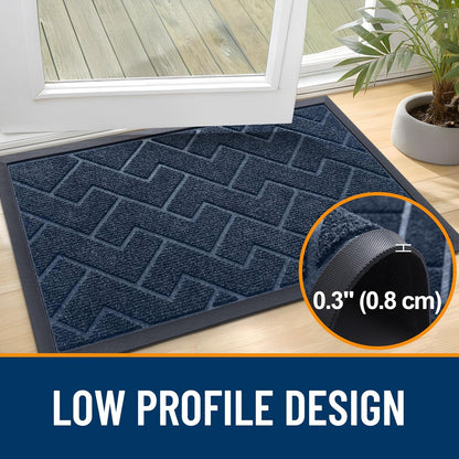 OLANLY Waterproof Front Door Mat - All-Season Indoor/Outdoor Herringbone Design | Easy Clean, 47x32 (Blue)