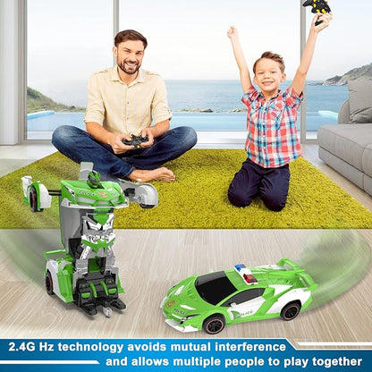 FDJ Remote Control Car - Transform RC Cars 2.4Ghz 1:18 Scale Transforming RC Drift Car with Flashing Lights One Key Deformation 360 Degree Rotating Drifting Remote Control Car for Boys Age 4-7 8-12