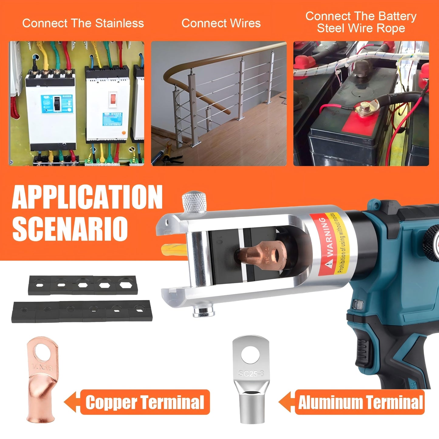 JIGONGSUN Electric Hydraulic Crimping Tool, Battery Cable Crimper Tool, 10 Ton Wire Crimpers Electrical, Rang 6AWG-600MCM and Electrical Wire Lugs Tool 12 Pairs of Dies (JGS-240)