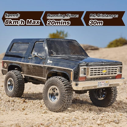 BEEZRC FMS 1/24 RC Crawler Officially Licensed Chevy K5 Blazer RC Car FCX24 RTR RC Pickup Truck SUV 4WD 2.4GHz Hobby RC Model 8km/h Mini car RC Off-Road Remote Control Car (Black)