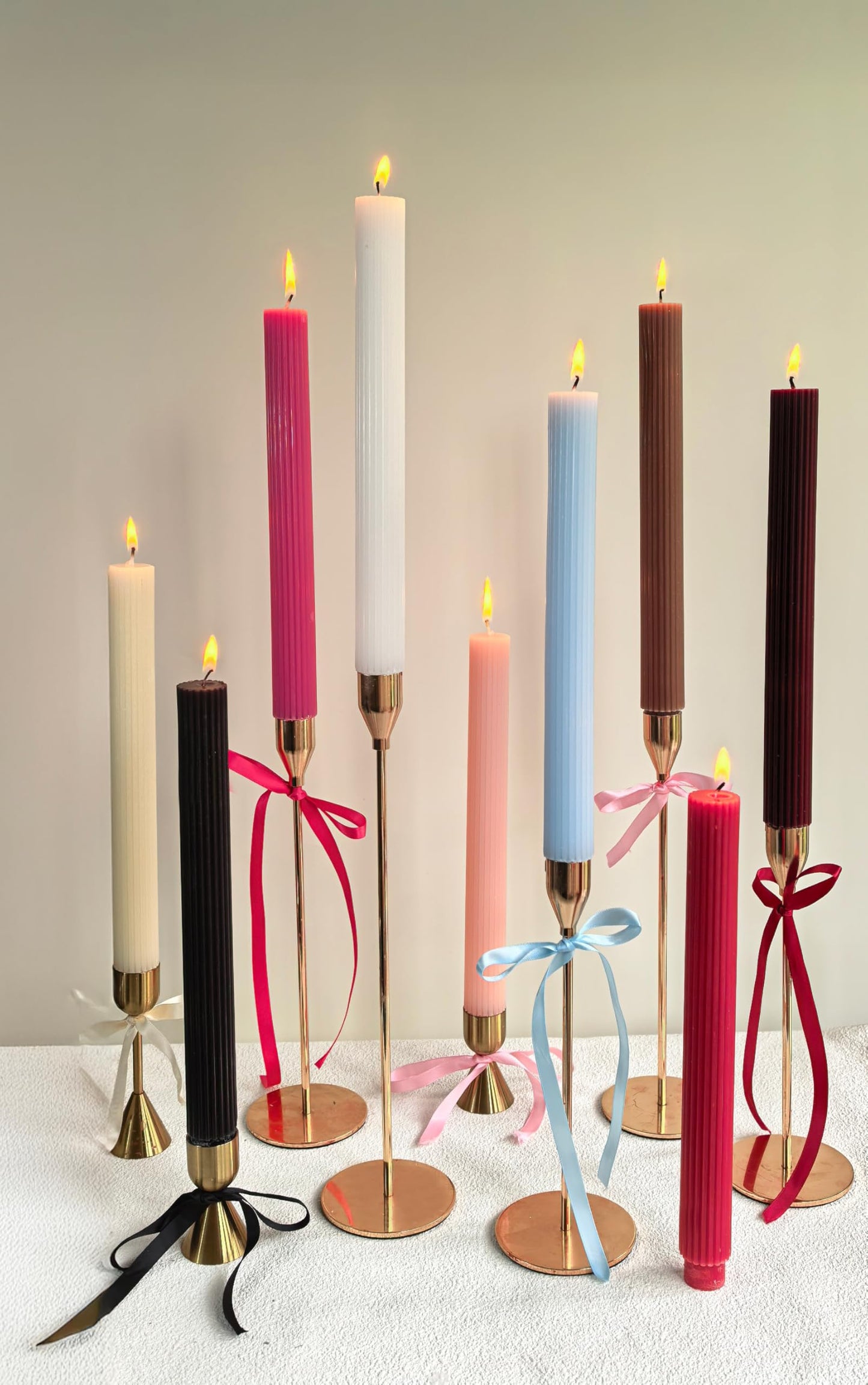 PAMELIFE 2 Pack | 10" Premium Unscented Ribbed Wick Taper Candles, Tall Ribbon Wax Dinner Unscented Modern Home Décor Soy Wax Handmade 12 Hours candlesticks (Brown)