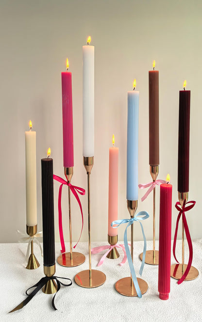 PAMELIFE 2 Pack | 10" Premium Unscented Ribbed Wick Taper Candles, Tall Ribbon Wax Dinner Unscented Modern Home Décor Soy Wax Handmade 12 Hours candlesticks (Brown)