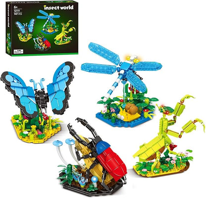 Ideas Insect Collection Toys Bug Building Set with Life-Size Blue Morpho Butterfly Hercules Beetle Dragonfly and Chinese Mantis Display Models Nature Décor Gifts for Adults Boys Girls