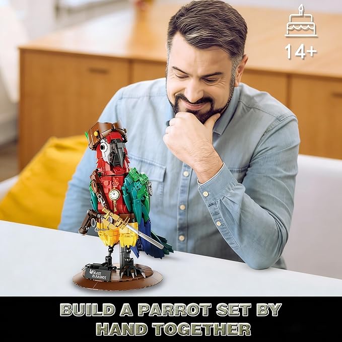 Pirate Parrot Flowers Building Set 1236PCS Parrot Creative Bird Model Home Deocr and Office Art Gift for Teens Boyfriend Adults 14+ (Compatible with Major Brand)