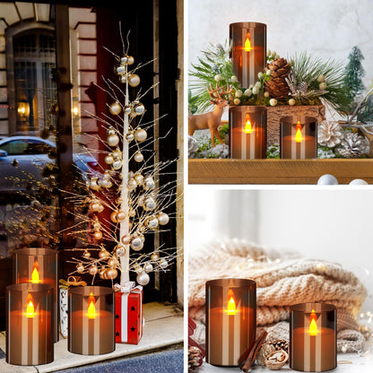 wemarry Flameless Candles 4" 5" 6" Acrylic Glass Pillars 3" Diameter Battery Operated Flickering Candles Include 8-Key Remote with Timer Function 400+ Hours (Gray, Warm Light 3 Pack)