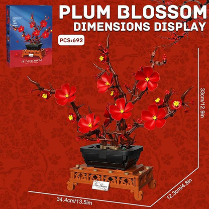 Flower Building Set Plum Blossom Bonsai Building Blocks for Adults DIY Botanical Decor Kit for Home Desk Office Gift for Women 692 PCS