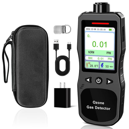 ZYKYCX Portable Ozone Detector, 0-20 PPM Ozone Gas Monitor with 0.01 PPM High Resolution, 16H Long Battery Life, Ozone Meter with Alarm, O3 Air Quality Monitor with Temp & Humidity Tester