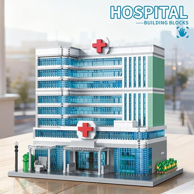 Hospital Building Blocks Set 1350 Pieces Modern City Architecture Model with Detailed Interior Micro Mini Bricks Construction Toy Medical Center Clinic Gift for Adults &amp Teens