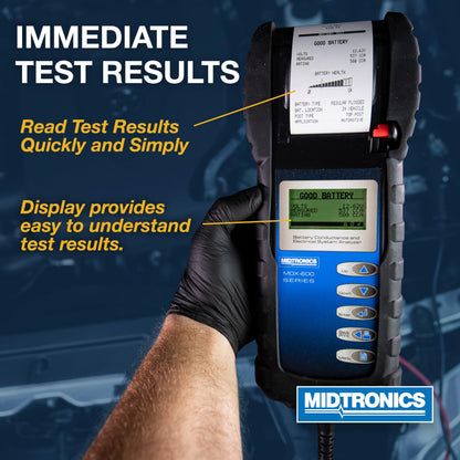 Midtronics MDX-650P SOH -12V & 24V Digital Battery Conductance & Electrical System Analyzer Battery Tester + Printer - I0' Cables, SOH Graph, Tool Bag