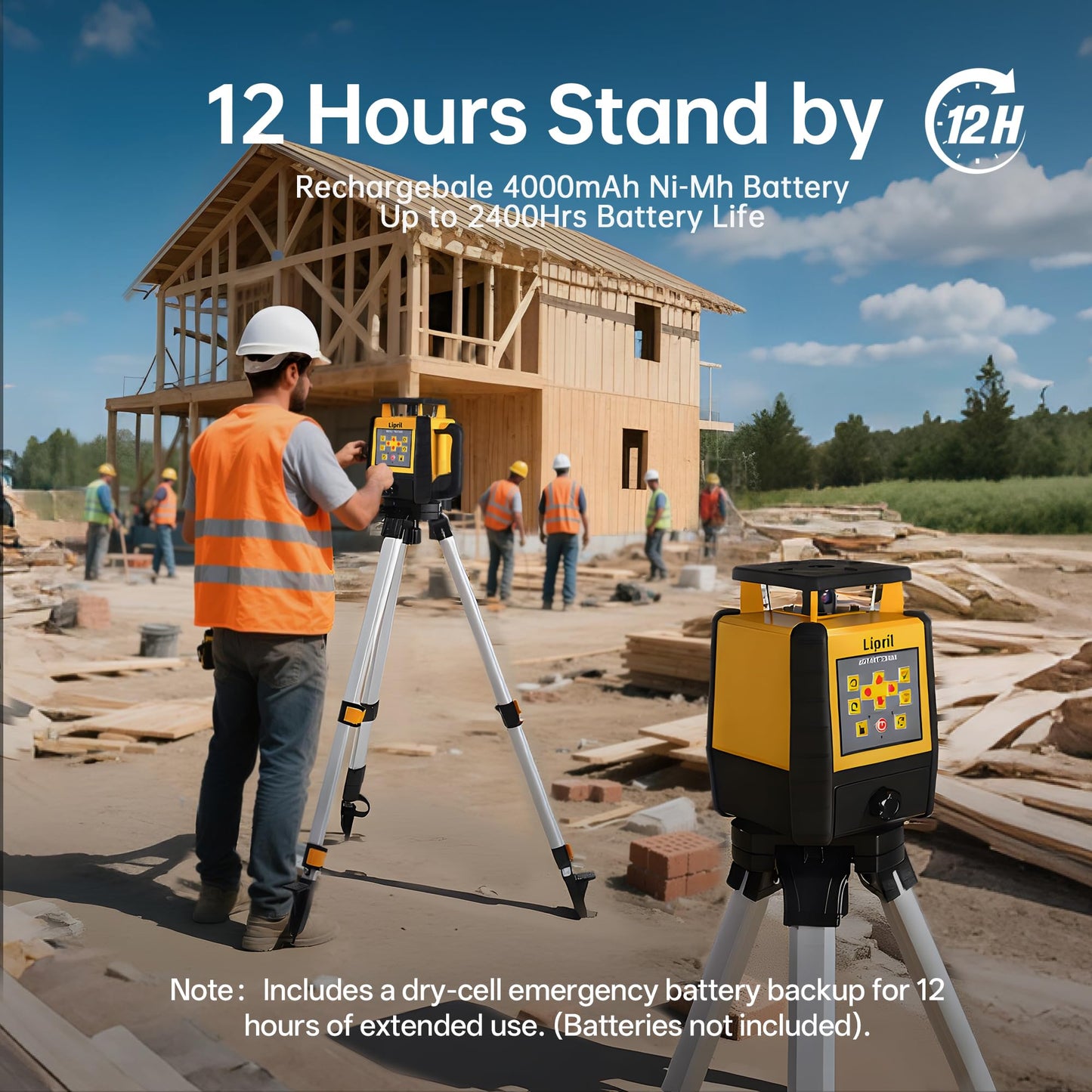 Rotary Laser Level Kit, ±1/16" @100' Accuracy, 2296FT Work Range, IP66 Self-Leveling Construction Laser Transit with Tripod & Grade Rod, Swappable Battery System for Construction Job, Red Bean