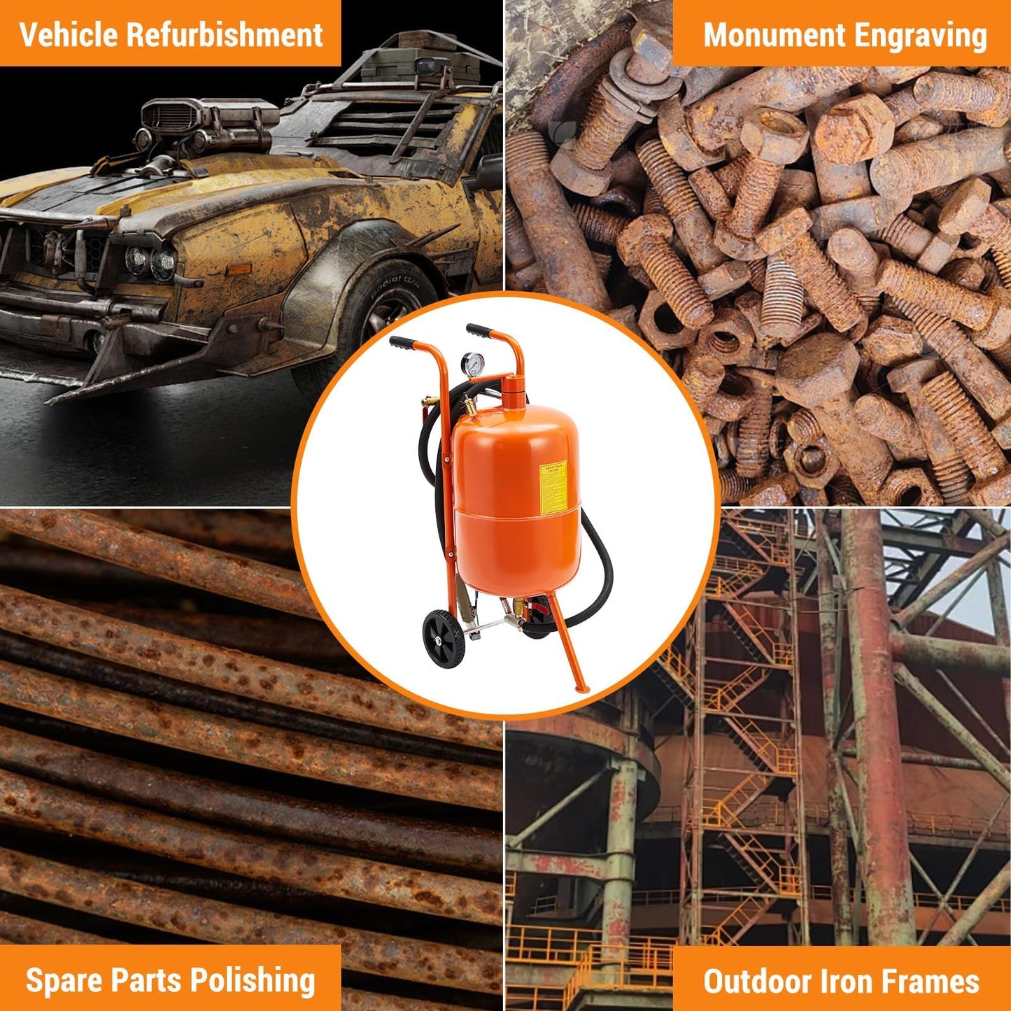 20 Gallon Sand Blaster, 60-110 Psi Pressure Air Sand Blasting Kit, Portable Abrasive Blaster with 4 Ceramic Nozzles & Oil-Water Separator for Paint, Stain, Rust Removal