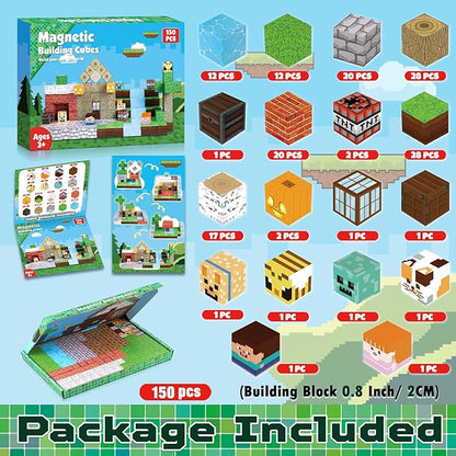 150PCS Magnetic Blocks - Magnetic Building Blocks Magnet Cubes Toys Stacking Build Forest World Set STEM Montessori Sensory Toys for Kids Boys Girls Ages 3 4 5 6 7 8 9 10 Easter Birthday Gifts