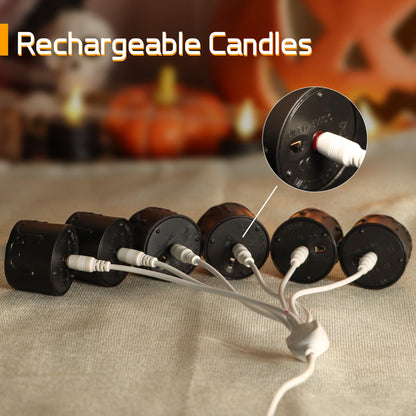 yunsheng 12PCS Black Rechargeable LED Tea Lights Candles with 6H Timer, Halloween Melting Flameless Flickering Candle, Warm White Electric Fake Candles with 2USB Charging Cable, Holiday Home Decor