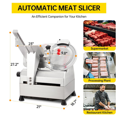 12" Automatic Meat Cutter, Electric Meat Slicer Machine for Home & Commercial Use, 800W Deli Slicer with Adjustable Thickness, Alloy Steel Blade, Built-in Sharpener, Thin Meat, Cheese, Bread