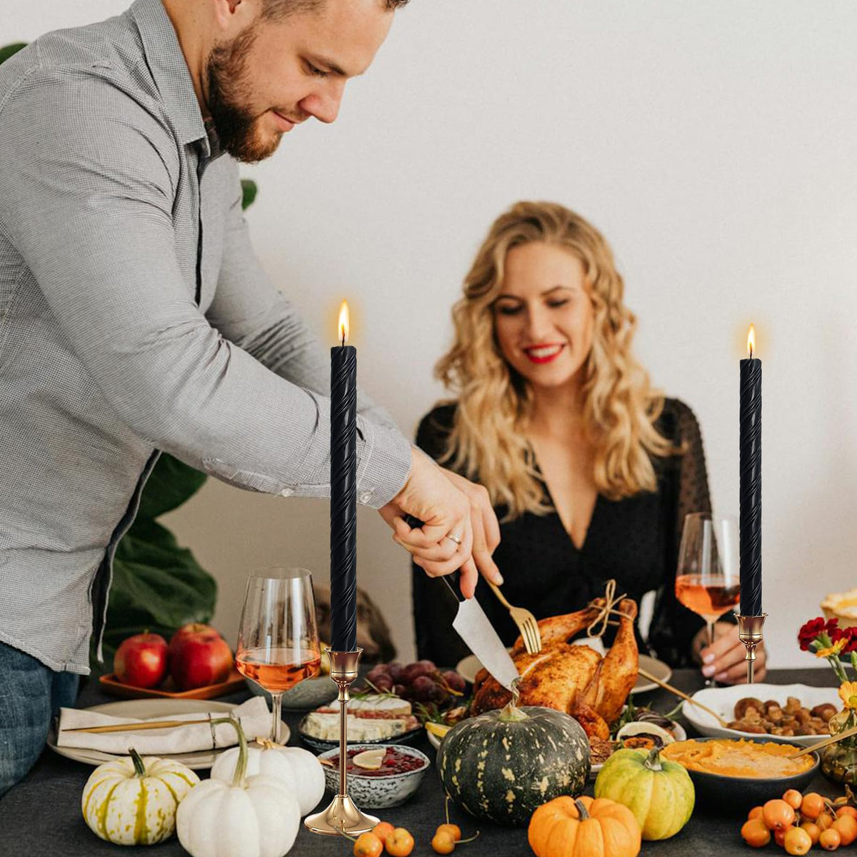 Dripless Taper Candles Unscented Black Spiral Candles Smokeless Long Dinner Candles 10 Inch Long Lasting Burn Candlesticks for Home Decoration Christmas Gifts(2Pcs)