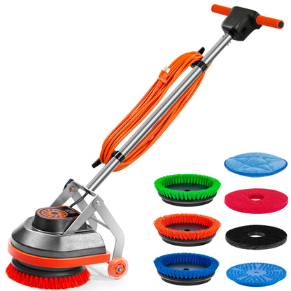 HHQ Commercial Floor Scrubber Machine with Brushes and Pads, Heavy Duty Floor Cleaner Polisher and Buffer- Deep Cleaning Tile and Grout, Hardwood Floors and Carpets without Getting on Hands and Knees