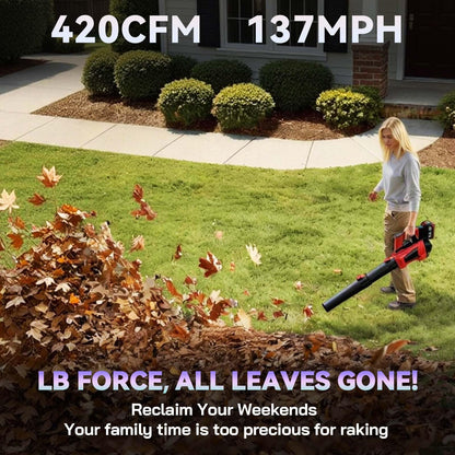 Korunria 20V Cordless Leaf Blower with Brushless Motor, 420CFM 137MPH, Lightweight Electric Leaf Blower Battery Powered, Max 80 Mins, with 5.2Ah Battery and Charger, LB Force (One Battery)