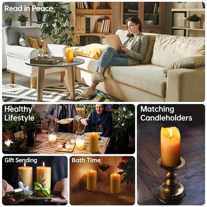 14 Packs Natural Beeswax Candles, Beeswax Pillar Candles with 490 Hours Burn Time, Organic Bees Wax Candles for Home, Relaxation, Smokeless & Dripless, 2x4 inch