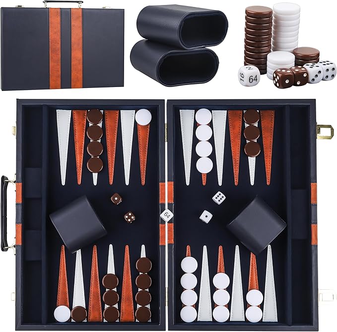Froggod 15 inch Backgammon Sets for Adults - Classic Board Game for Adults - Portable Travel Backgammon Set for 2 Players - Perfect Adult Board Games for Gifts &amp Family Fun(Blue)