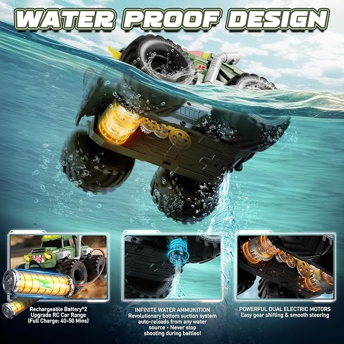 Remote Control Car Waterproof Monster Truck Toys RC Cars for Boys 1:18 Amphibious 4WD All Terrain Off-Road Pickup Toy Trucks Christmas Birthday Gift Boys Girls Kids Ages 6 7 8-12 Years Old