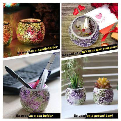 Votive Candle Holders for Table Centerpiece (NO Candles) Wedding Dinner by Candlelight,Tea Light Holders Mosaic Candle Holdes Candlescape Bowl for Valentine's,Christmas Party Decor 1 PC(Pink Green)