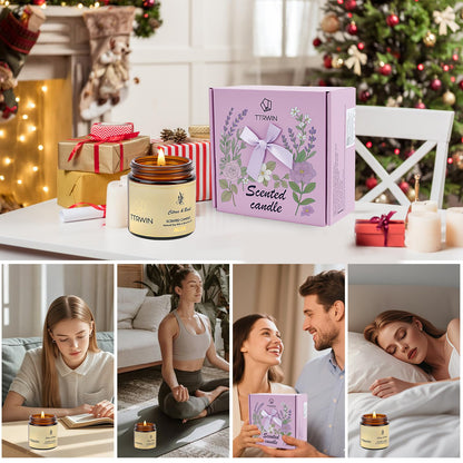 TTRWIN Scented Candles Gift Set, 4 Pick Natural Soy Candles: British pear & Freesia, Rose & Amber, Lavender & Rosemary, Citrus & Basil, Birthday Gifts for Women, Gifts for Mother's Day