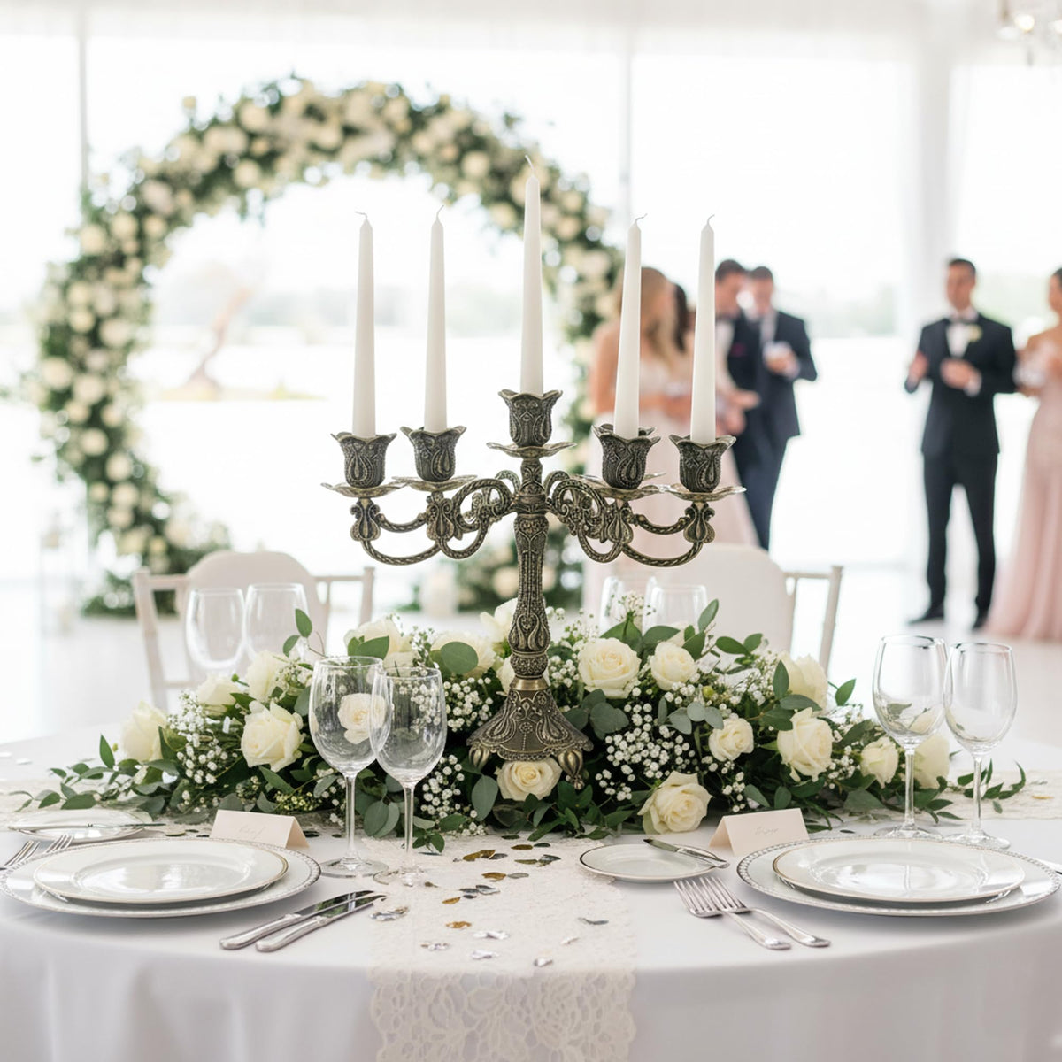 5-Candle Candelabra Metal Candlestick Holder Home Decoration for Weddings, Churches, Halloween, Christmas, Birthday, Wedding, Valentine's Day (A-Bronze*2)