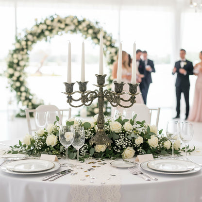 5-Candle Candelabra Metal Candlestick Holder Home Decoration for Weddings, Churches, Halloween, Christmas, Birthday, Wedding, Valentine's Day (A-Bronze*2)