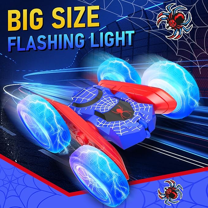 NQD Spider Remote Control Car- Double Sided 360°Rotate RC Stunt Car with Wheel Lights 4WD Off-Road RC Cars 2.4Ghz Indoor/Outdoor Rechargeable Toy Car for Boys Age 4-7 8-12 Birthday Xmas Gift