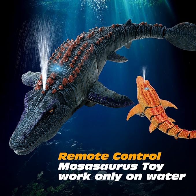 Remote Control Dinosaur Toys for Kids 3 4 5 6 7 Mosasaurus Diving Toys RC Boat with Light and Spray Water for Swimming Pool Lake Bathroom Ocean Protector Bath Toys