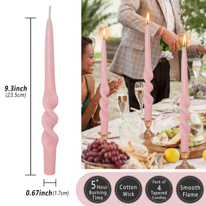 Spiral Taper Candles Pink Twisted Candlesticks Handmade Unscented Long Tapered Candle Dripless Pastel candlesticks for Easter Valentine Home Décor Weddings Holiday Gifts