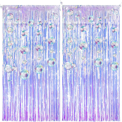 Skiennix Iridescent Party Streamers - Tinsel Foil Fringe Curtains & Colorful Bubble Garlands | Ocean Party Decor