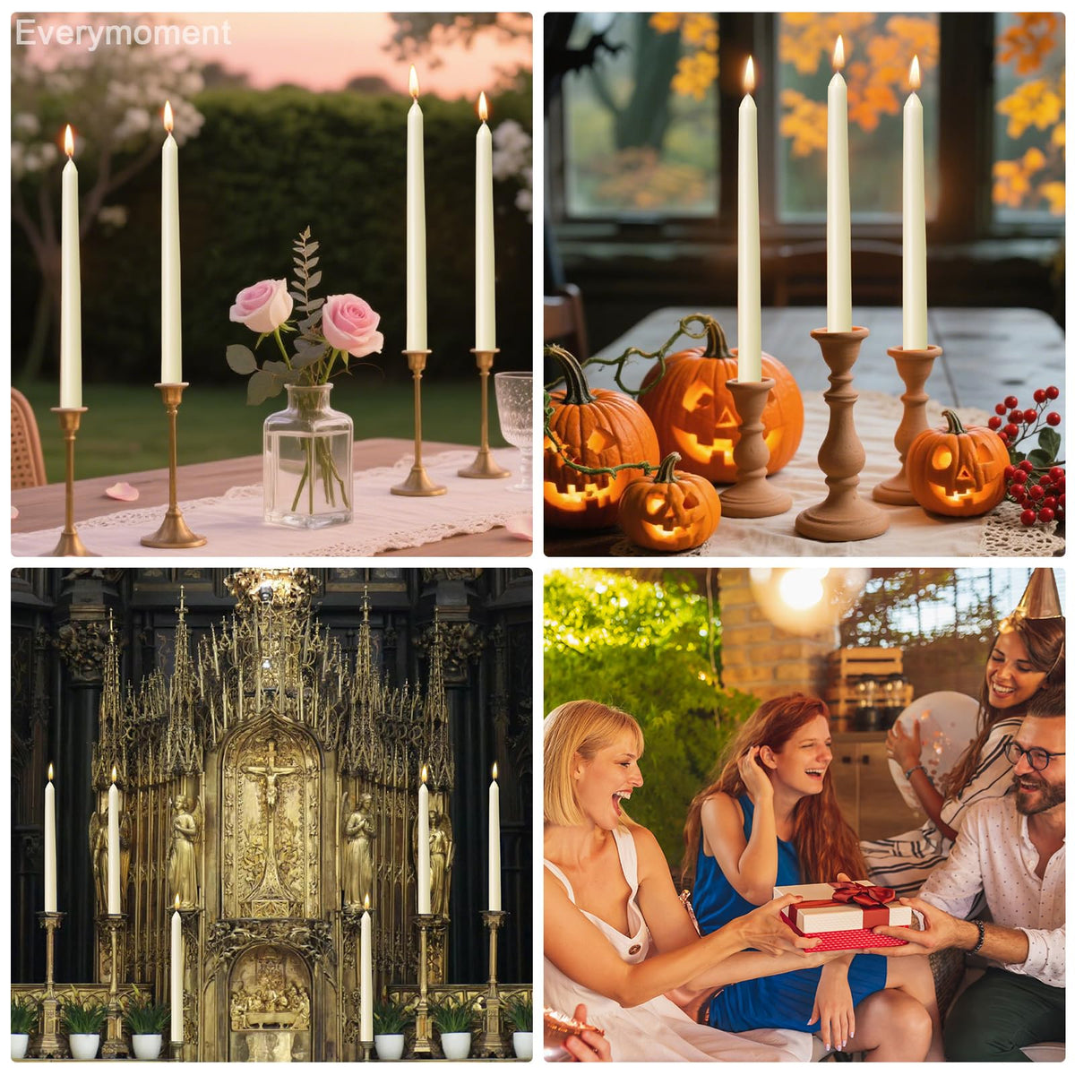 Everymoment Ivory Taper Candles - 24 Pack 10 Inch Candlesticks - Dripless & Smokeless Tapered Candle 8 Hours Unscented Cream Candle Sticks - Perfect for Wedding Holiday Dinner Party Home Decor