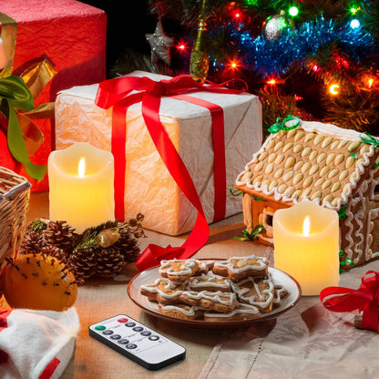UNIVELA Flameless Candles, 3 X 4'' Flameless Candles with Remote, 2 Set Battery Operated Candle, Real Wax Dripping LED Candles with Timer, Flickering Feature, Electric Fake Candle for Christmas Decor