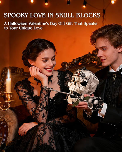 Skull Black Rose Flower Building Set 3 in 1 Gothic Horror Decor Botanical Artificial Flowers Collection Toys Ideal Home Office Decoration &amp Christmas Valentine's Day Gifts for Adults Women