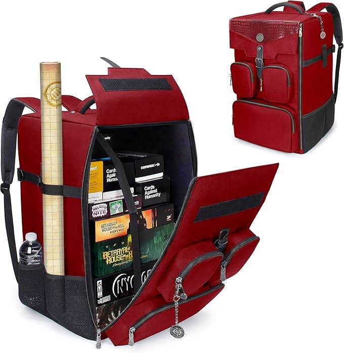 ENHANCE Collector's Edition Board Game Backpack - Reinforced Rigid Board Game Storage with Padded Shoulder Straps Carrying Handle and Accessories Pockets for Dice Card Games More (Dragon Red)