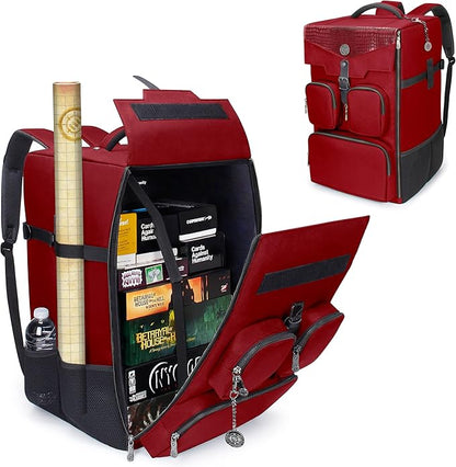 ENHANCE Collector's Edition Board Game Backpack - Reinforced Rigid Board Game Storage with Padded Shoulder Straps Carrying Handle and Accessories Pockets for Dice Card Games More (Dragon Red)