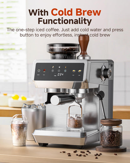 AMZCHEF Espresso Machine With Grinder, 44 Grind Settings 20 Bar Coffee Machine