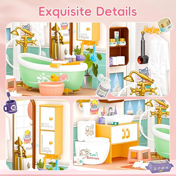 LED Building Blocks for Adults 1:24 DIY Miniature Dollhouse Kits with Roof &amp Dustproof Cover Tiny House Toy Building Sets for Kids Ages 8-12-15 Birthday Hobbies Gift for Men Women Boy Girl