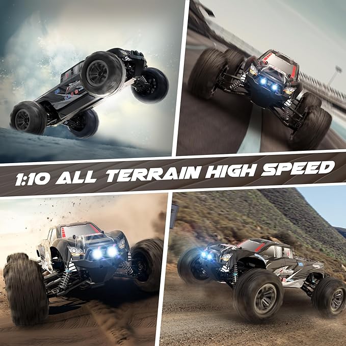 Hosim RC Truck 1:10 Scale 48+ KMH Remote Control Car for Adults 4X4 All Terrains Off-Road RC Car Waterproof Electric RC Cars for Boys Age 8-12 Toy Gift 40+ Min Play with 2 Batteries Monster Trucks