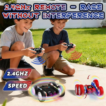 Spider Remote Control Car 4WD 360° Flips RC Stunt Car Toys Cyber-Inspired Double-Sided Drift Rc Cars with LED Lights 2 Rechargeable Charge Battery Modules Toys and Gift for Boys Age 3-12