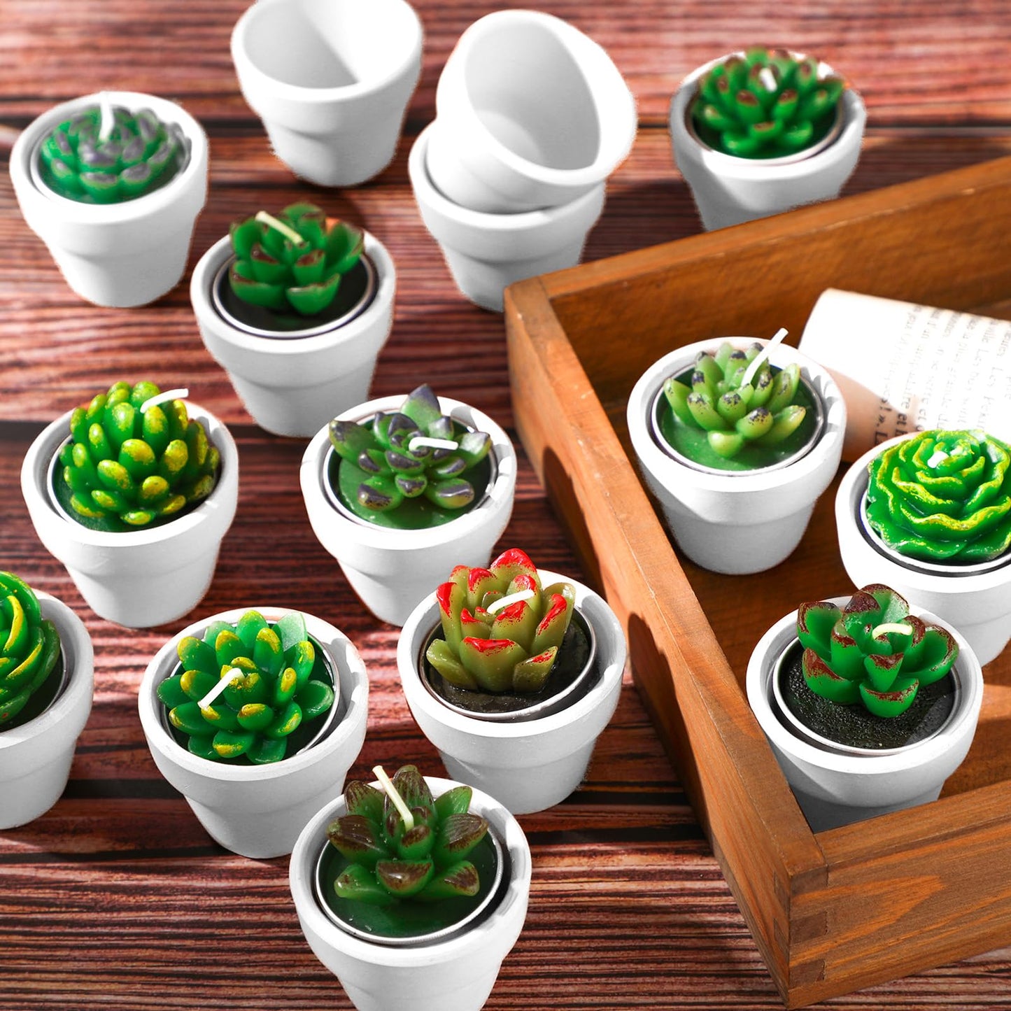 Shihanee 36 Pcs Succulent Cactus Tealight Candles with Mini Terracotta Pots, Spring Decor, Fiesta Cinco De Mayo Party Decorations, Mexican Party Favors, Baby Shower Wedding Table Decor(White)
