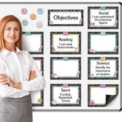 Trandraft 16 Pcs Magnetic Write Wipe Organization Chart Classroom Dry Erase Labels Learning Objectives Board for Whiteboard Goals Targets Classroom Teaching Supplies (Retro)