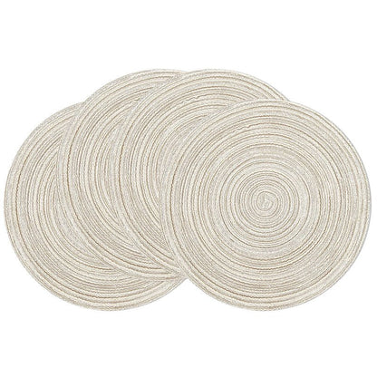 SHACOS Round Braided Placemats Set of 4 Washable Table Placemats Cotton Polyester Place Mats 15 inch Circle Table Mats for Holiday Party (Ivory, 4)