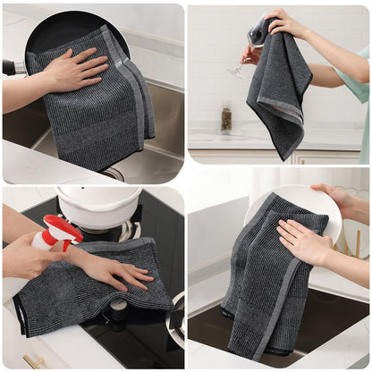 Mordimy Premium Kitchen Towels 6 Pack (18 x 28 Inches, Black), Large Cotton Kitchen Hand Towel, Flat & Terry Dish Towels for Drying Dishes, Super Absorbent Tea Dishtowels Set with Hanging Loop