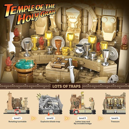 BuicraHub Temple Building Set Ideal for Adult 5-in-1 Construction Toy Includes Gate Three Levels and Holy Grail Scene Building Block Birthday Gift for Kids 8-12 Years Old 2388Pcs