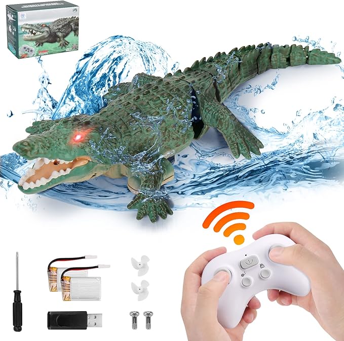 Remote Control Crocodile High Simulation RC Crocodile Boat Toys for Swimming Pool Lakes Bathroom Great Gift RC Boat Alligator Toys for 6+ Year Old Boys and Girls