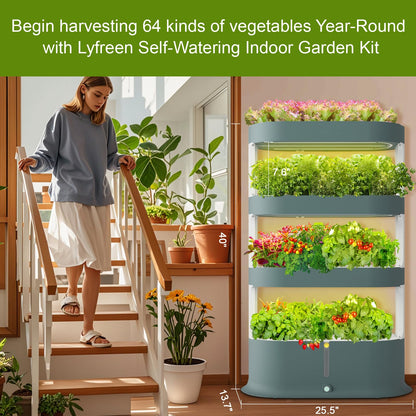 Lyfreen 4-Tier 64-Pod Hydroponics Growing System, Large Vertical Hydroponic Garden with LED Grow Lights & Automatic Water Pump, Self-Watering Planter for Herbs, Lettuce & Vegetables
